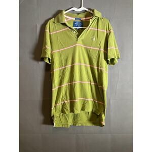 Abercrombie & Fitch Polo Shirt Mens Medium Green Pink Striped Muscle Fit Casual